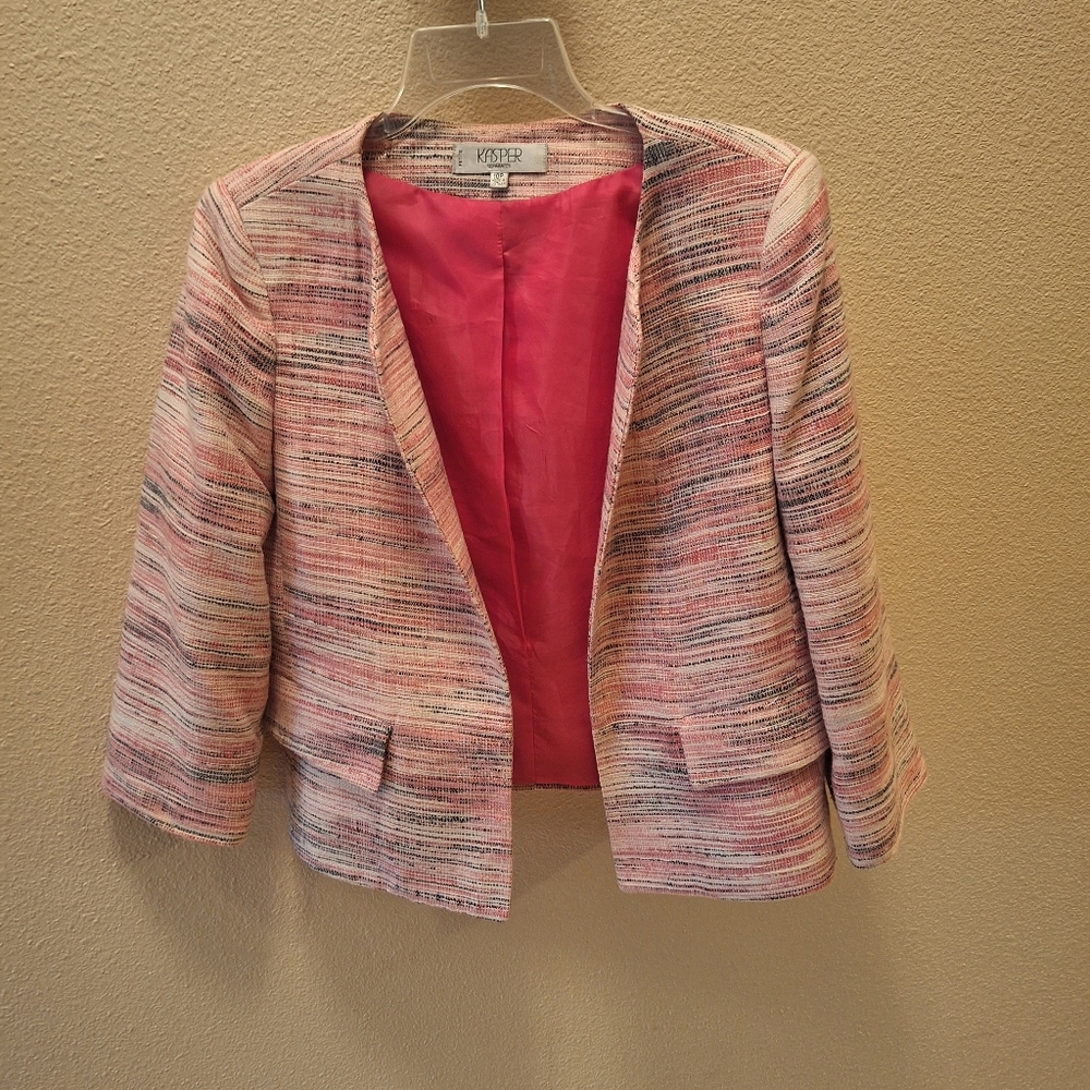 Kasper Pink Multi-Tone Tweed Open Front Blazer 10P.